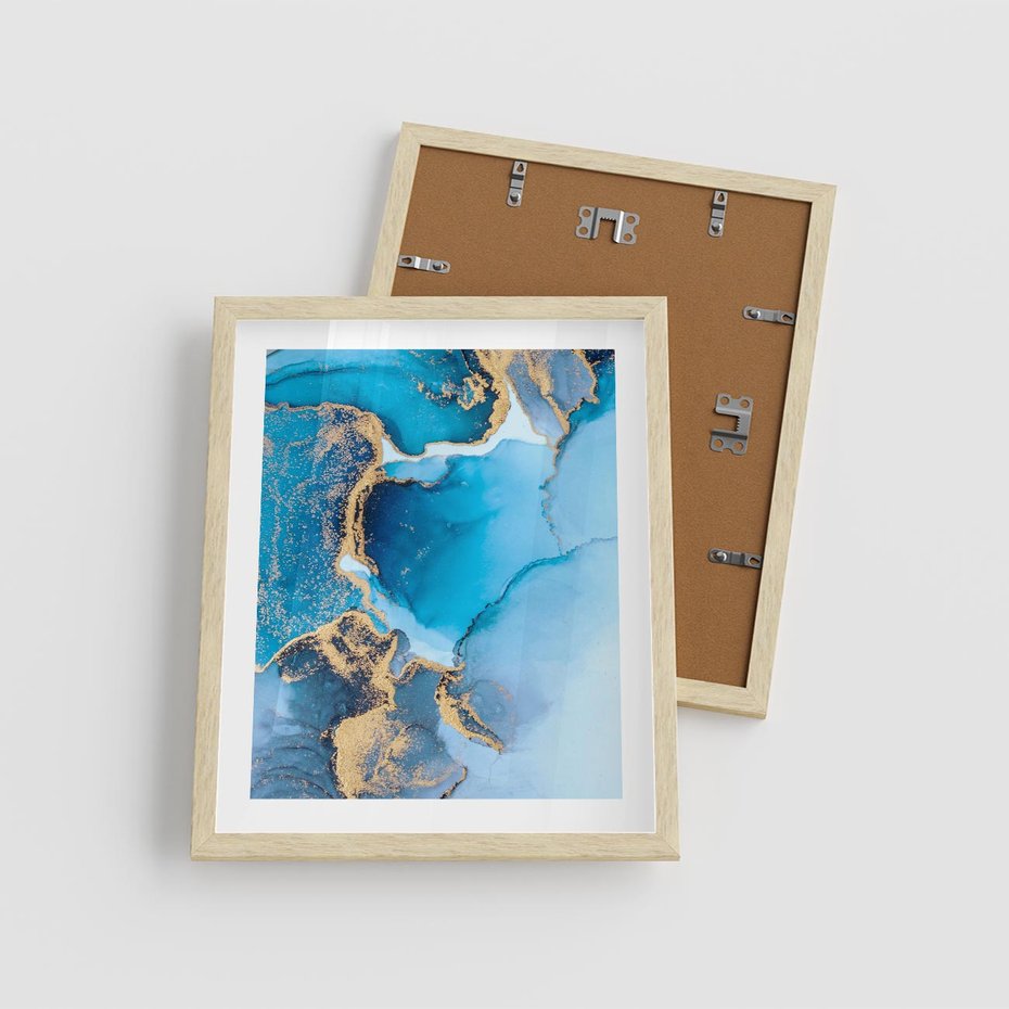 Plakat w ramie 40x50 - Elegancja i Wyrafinowanie - marmur, złoto - rama drewno