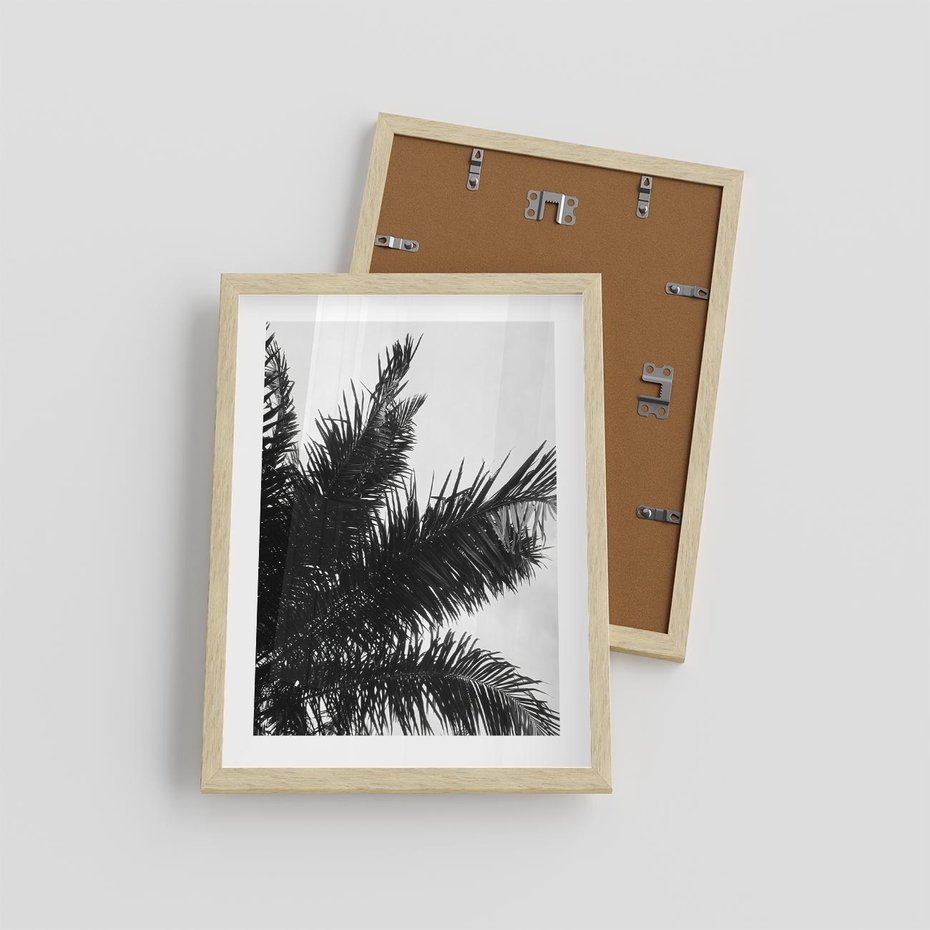 Plakat w ramie 30x40 - Czas Zapomnienia - palmy, czarno biała fotografia - rama drewno