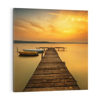 Obraz na płótnie 30x30 - Zachód słońca nad jeziorem: Piękno natury - zachód, słońca