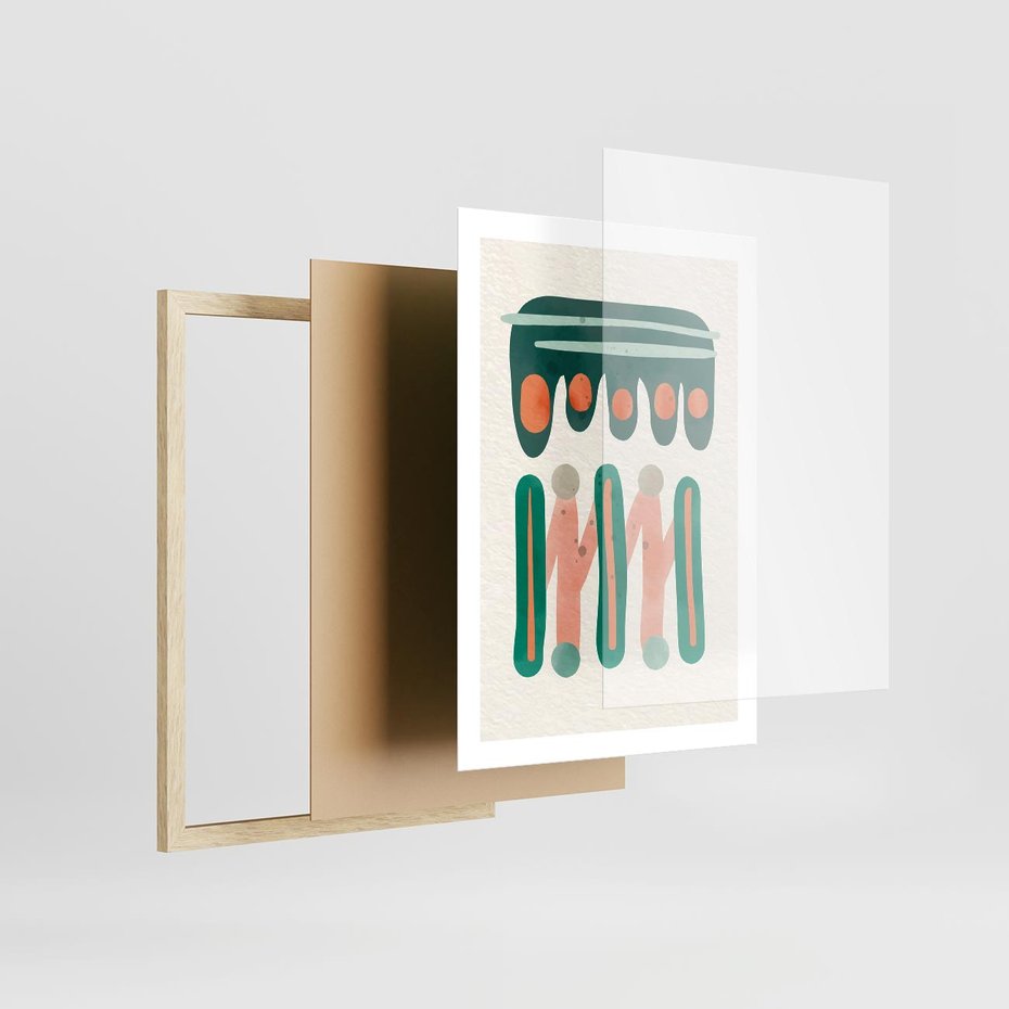 Plakat w ramie 50x70 - Zaklęte Wzory Natury - przypadkowe abstrakcyjne wzory, pomarańczowy i zielony - rama drewno