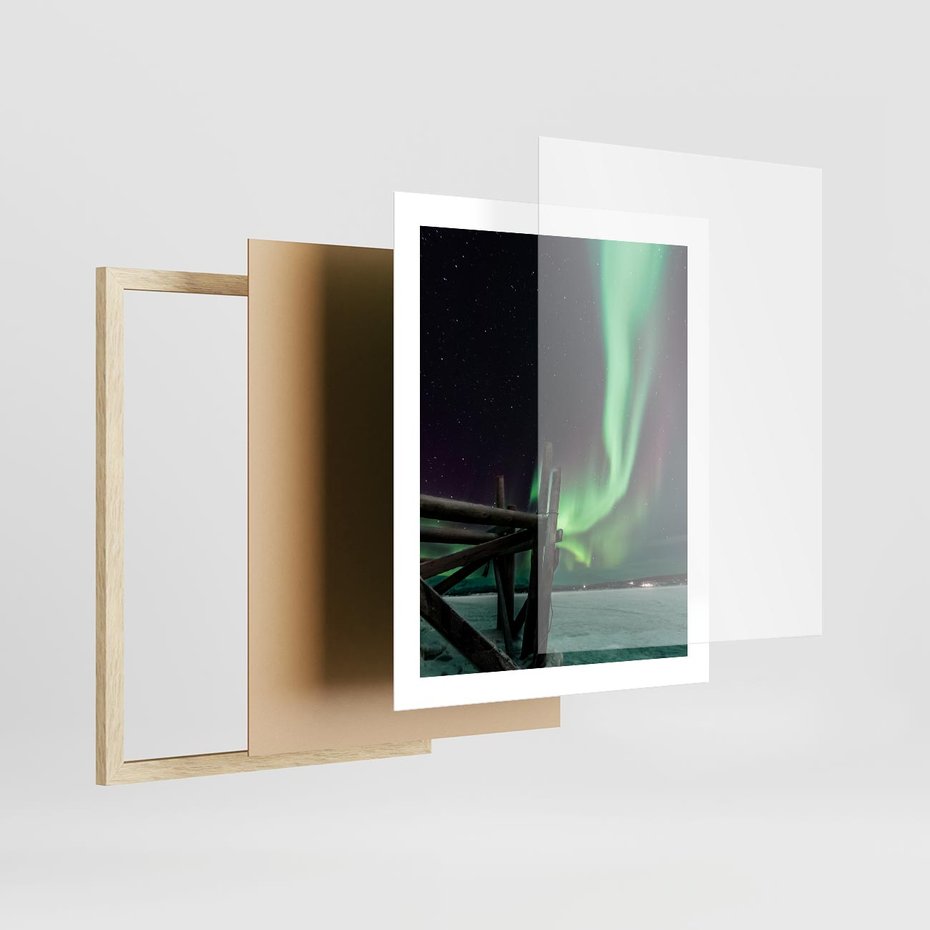 Plakat w ramie 40x50 - Zorza polarna w tajemniczej nocnej przestrzeni - zorza, polarna - rama drewno