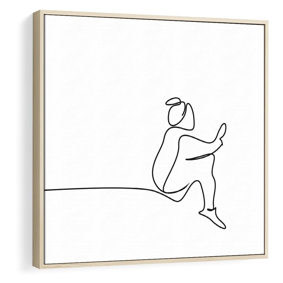 Obraz w ramie 50x50 - Linie Wewnętrznej Refleksji - line art, szkic - rama drewno