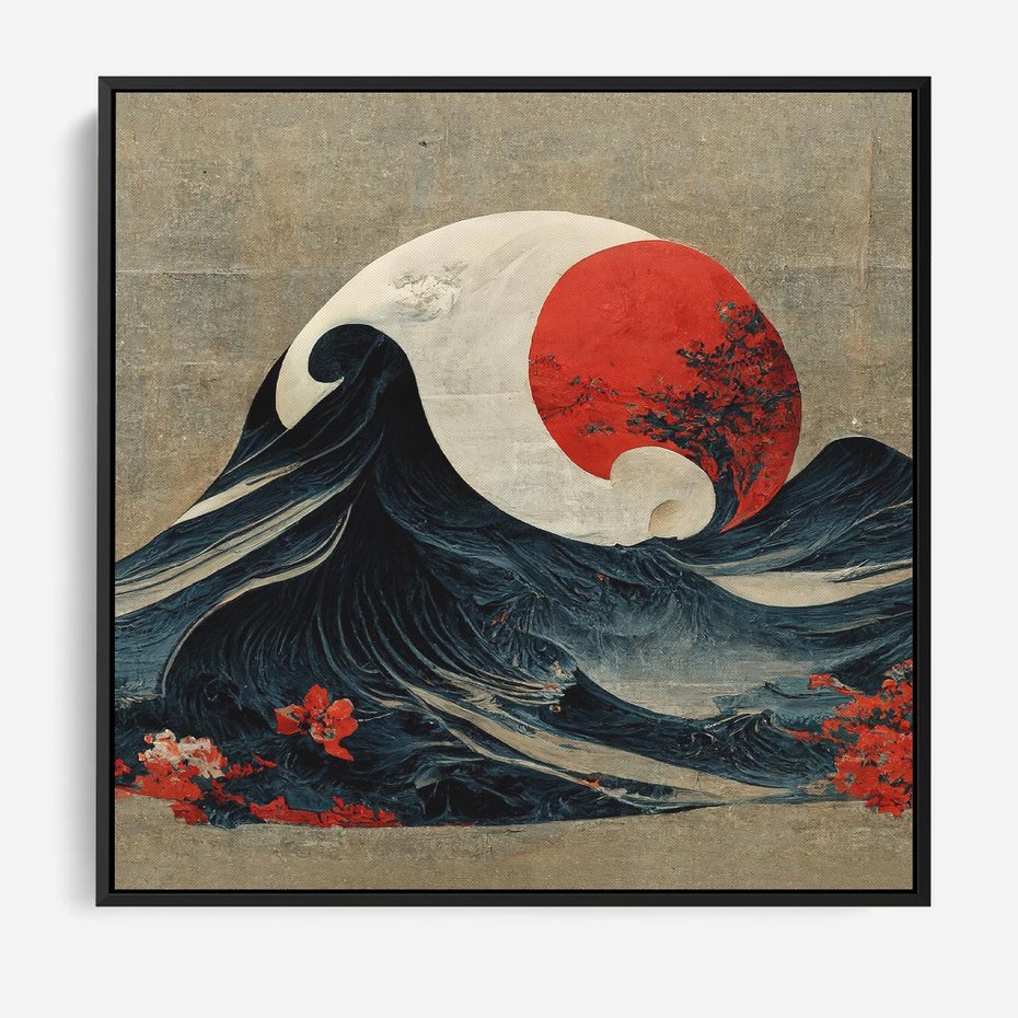 Obraz w ramie 50x50 - Requiem dla marzeń - sztuka japońska, fale oceanu - rama czarna