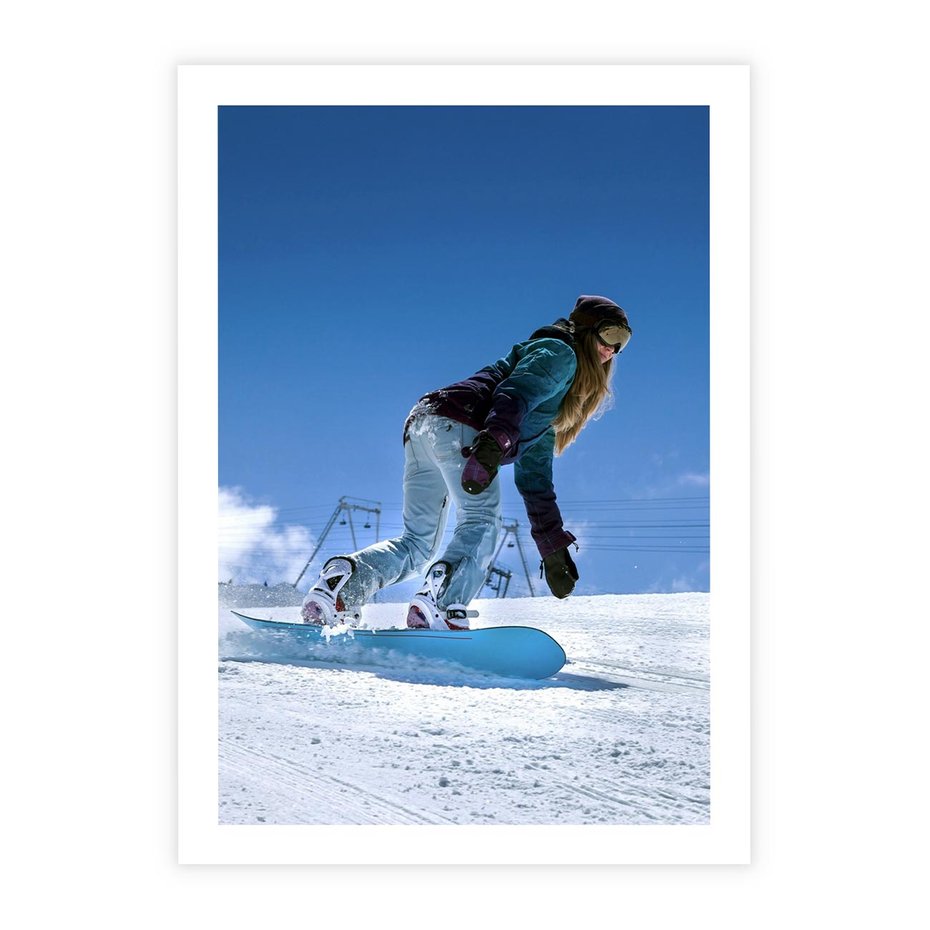 Plakat bez ramy 30x40 - Snowboard na zimowych zboczach - snowboard, zima