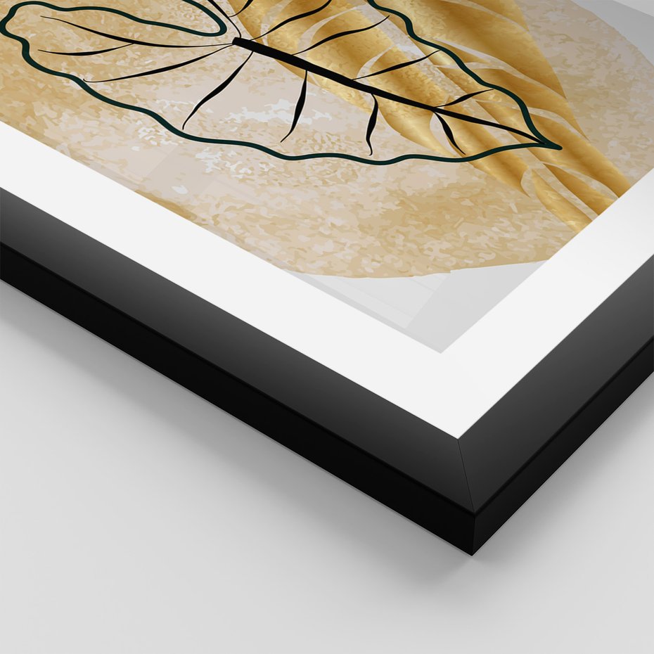 Zestaw obrazy w ramie 30x40 galeria - Złote, liście, monstera, akwarela - rama czarna