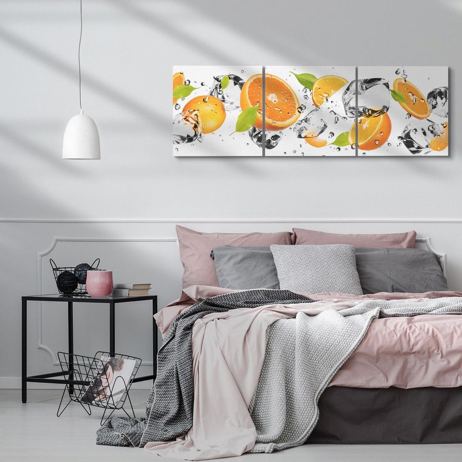 Obraz na płótnie 120x40 - Słoneczne pomarańcze z wodą - pomarańcze, woda