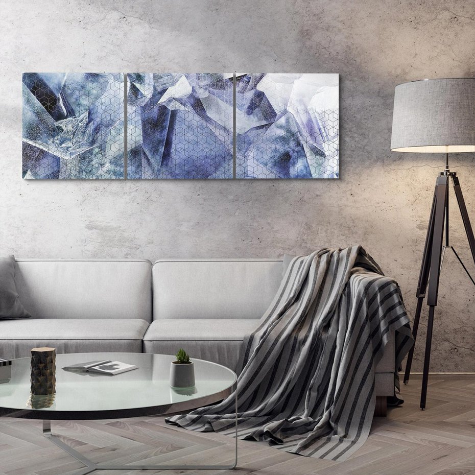 Obraz na płótnie 120x40 - Melodia mgieł i marzeń - abstrakcja w kolorze granatu, przypominająca górę lodową