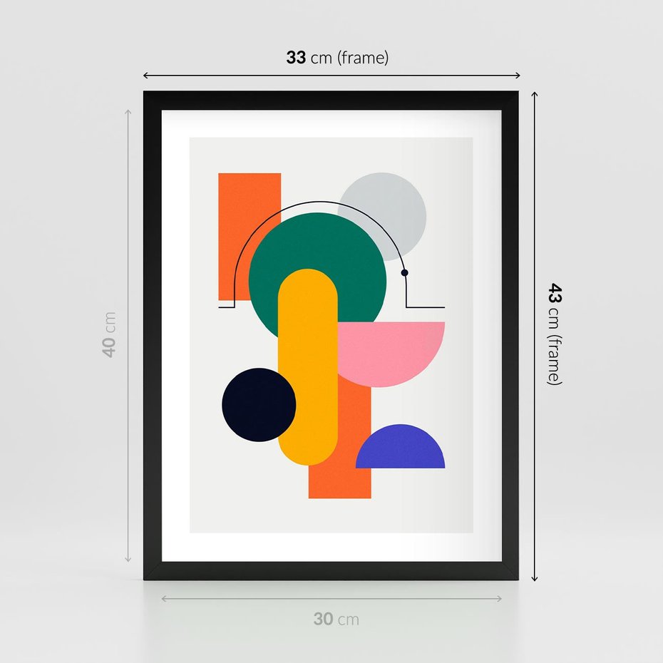 Plakat w ramie 30x40 - Harmonijne Przenikanie Form - nowoczesna sztuka, geometryczna kolorowa grafika - rama czarna