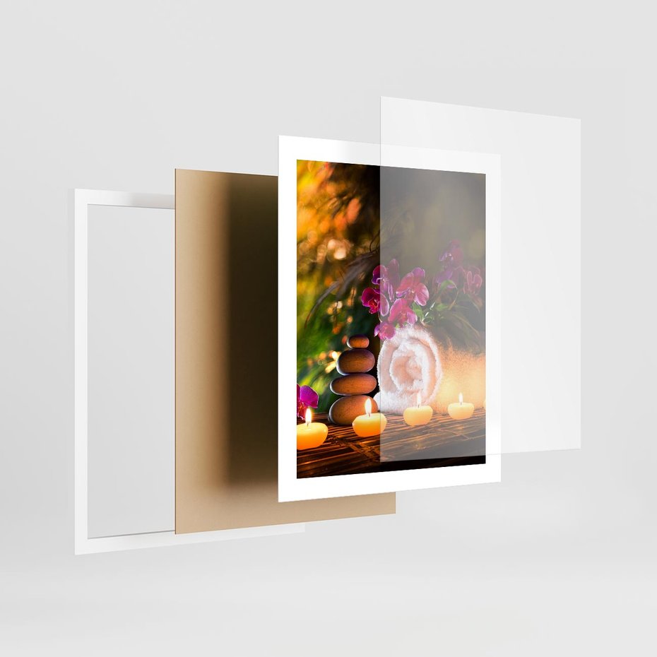 Plakat w ramie 40x50 - Relaksujące spa z płonącymi świecami - spa, świece - rama biała