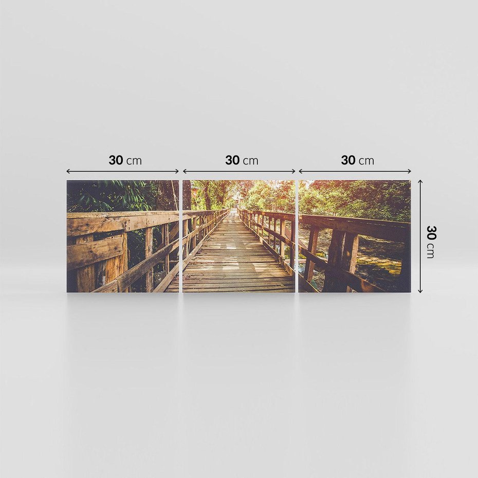 Obraz na płótnie 90x30 - Optyczne wrażenie na drewnianym moście - most, drewniany
