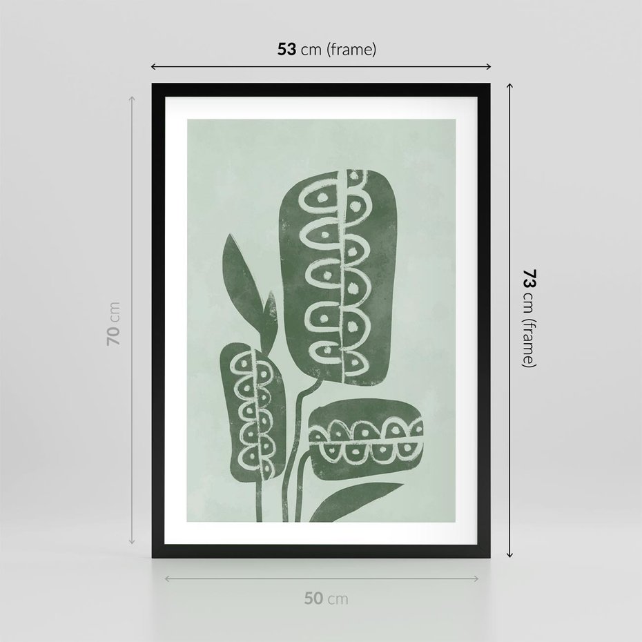 Plakat w ramie 50x70 - Nurtująca Zieleń - abstrakcyjny zielony motyw, skandynawski design - rama czarna