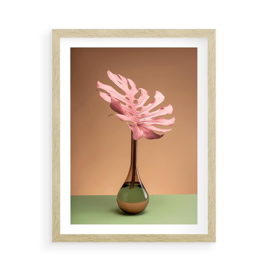 Plakat w ramie 50x70 - Wyjątkowy monstera - monstera, liść - rama drewno