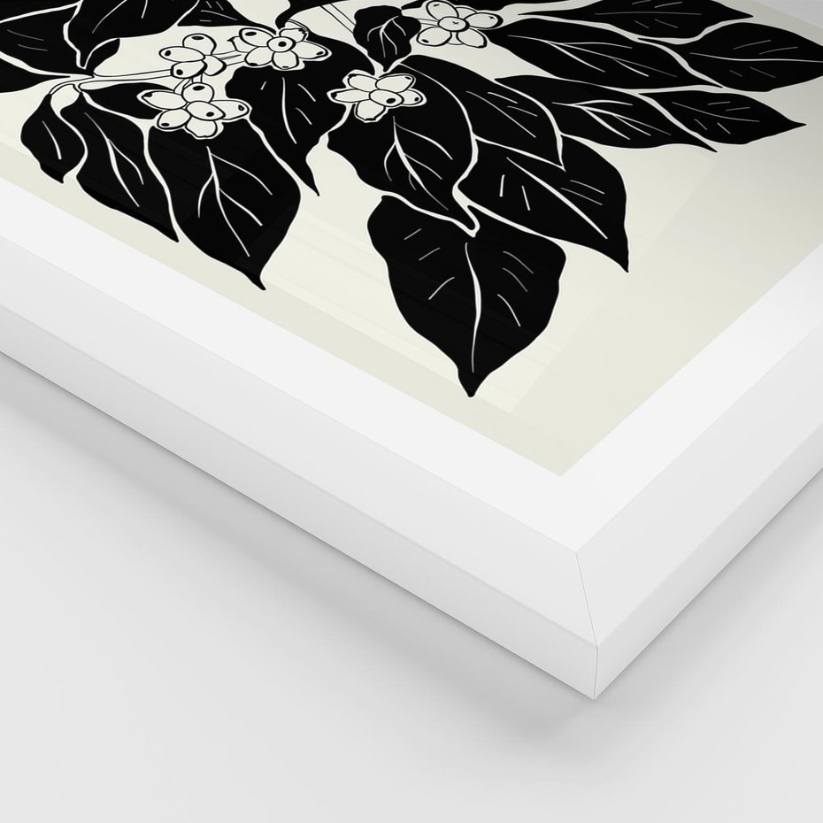 Plakat w ramie 50x70 - Ruchome szkicowe odbicia - czarno biała grafika, roślinność - rama biała