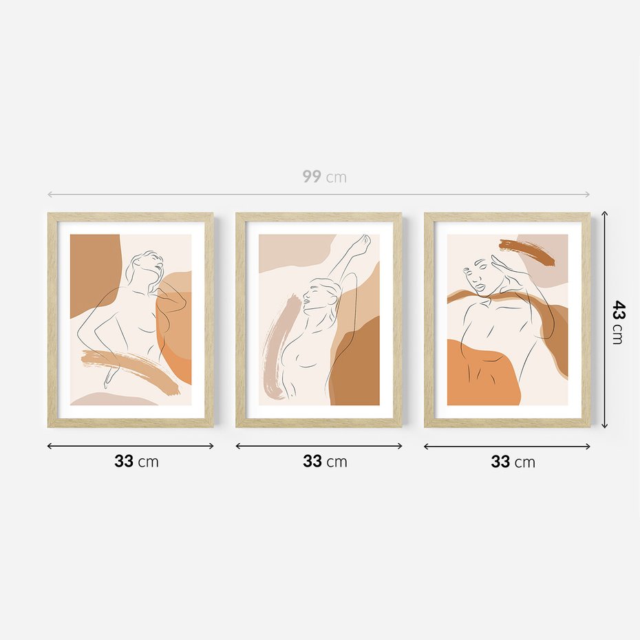 Zestaw obrazy w ramie 30x40 galeria - Kobieta, abstrakcja, one-line, nowoczesny - rama drewno