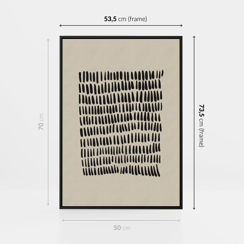 Obraz w ramie 50x70 - Energetyczne Pulsacje Nowości - boho plakat, czarne kropki kreski - rama czarna