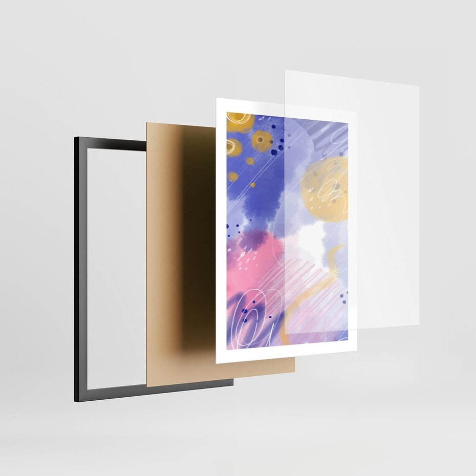 Plakat w ramie 50x70 - Rozbijające Plamy - abstrakcyjny plakat, pastelowe kolory - rama czarna