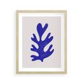 Plakat w ramie 40x50 - Przenikająca Struktura - boho plakat, niebieski liść w intensywnym kolorze - rama drewno