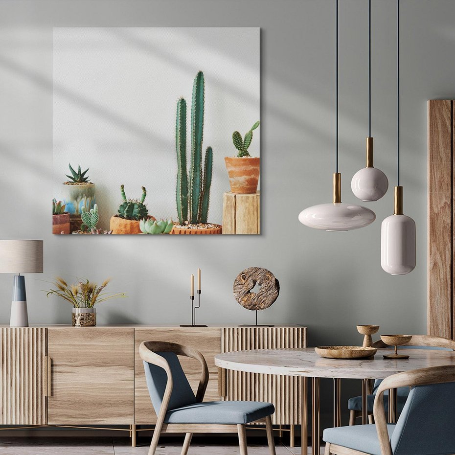 Obraz na płótnie 60x60 - Naturalna Harmonia - kaktusy, liście