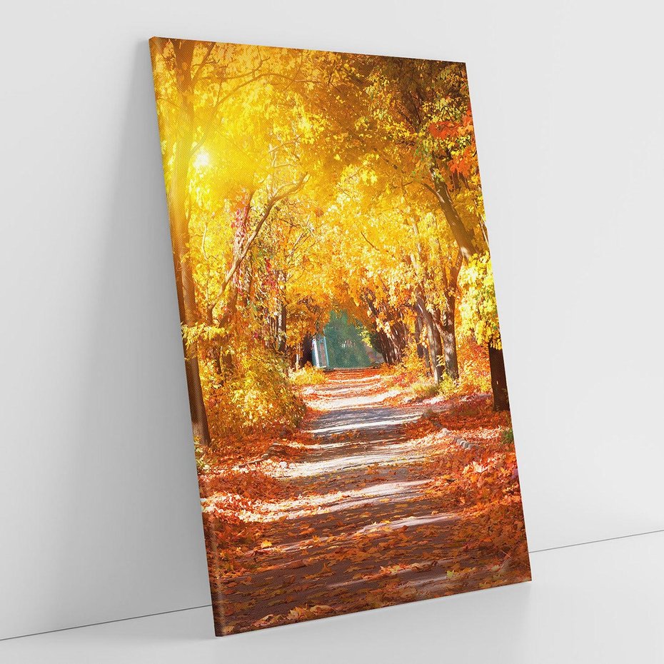 Obraz na płótnie 50x70 - Jesienna Droga: Przechadzka wśród Drzew - jesień, droga
