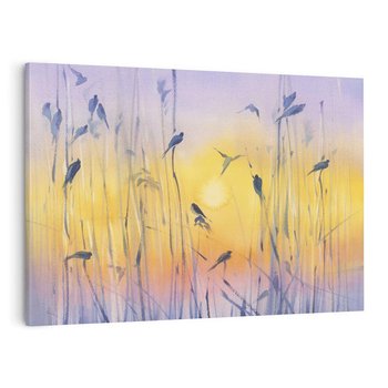 Obraz na płótnie 100x70 - Mistyka Poranka nad Szuwaram - wschód słońca w szuwarach, trawy