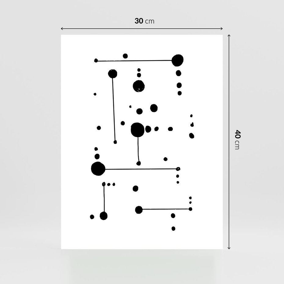 Plakat bez ramy 30x40 - Nocne Zawirowania - abstrakcyjny plakat, czarne kropki i kreski
