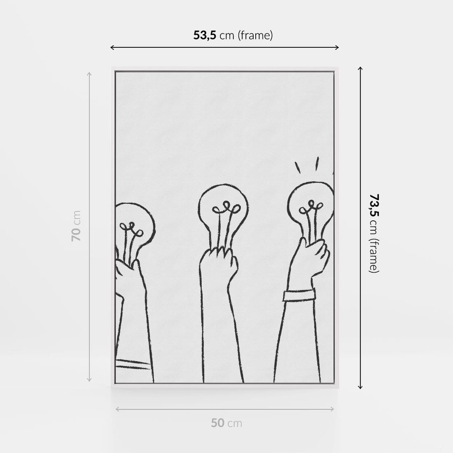 Obraz w ramie 50x70 - Idea w Rękach - szkic, grafika - rama biała
