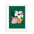 Plakat w ramie 50x70 - Rozbijające Echa - abstrakcyjne kwiaty, zielone tło - rama biała
