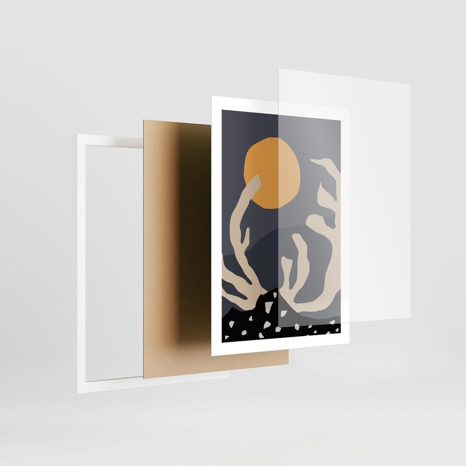 Plakat w ramie 50x70 - Tajemniczy Księżyc - nowoczesna sztuka, plakat - rama biała