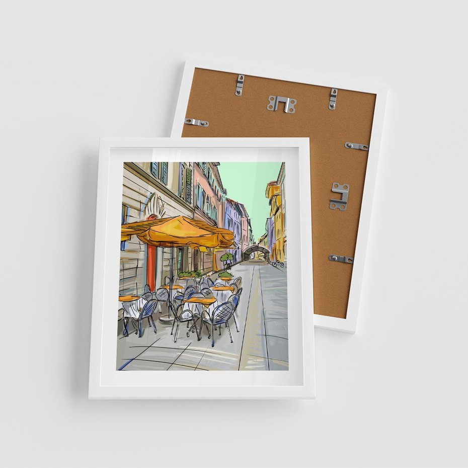 Plakat w ramie 40x50 - Kawiarenkowy Szkic - malowany, szkic - rama biała