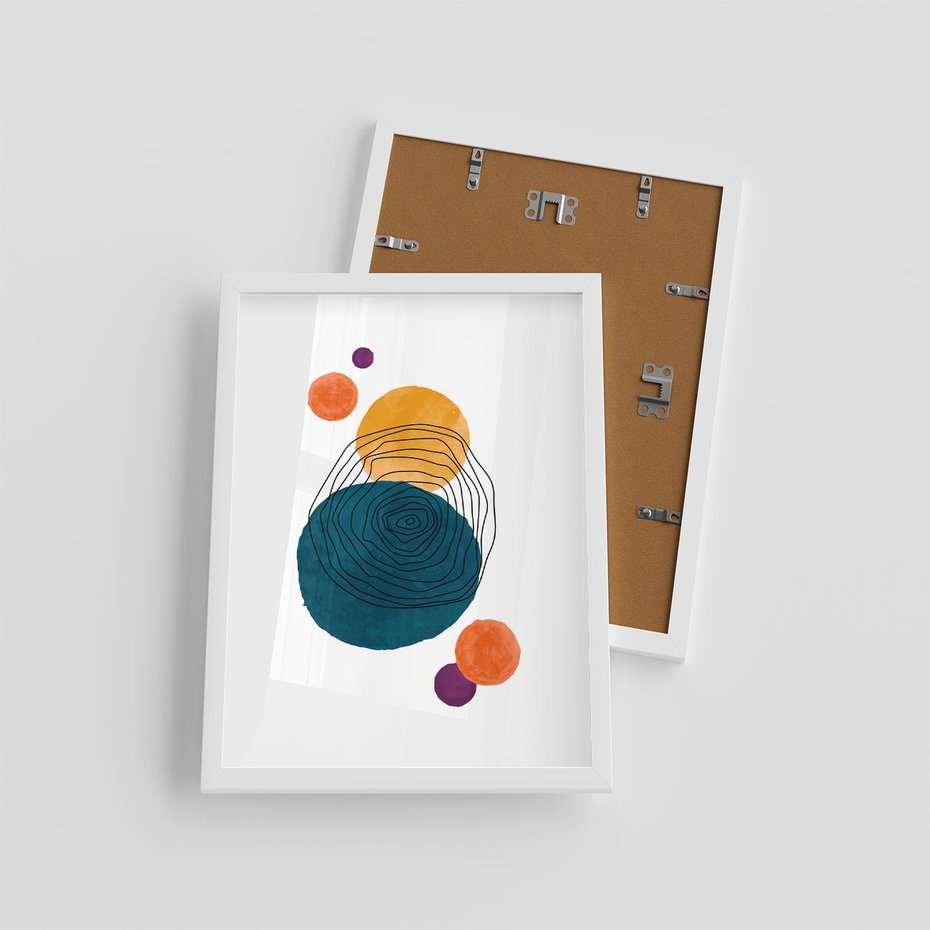 Plakat w ramie 30x40 - Kolorowe Plam z Czarnymi Liniami - kolorowe plamy, szkic - rama biała