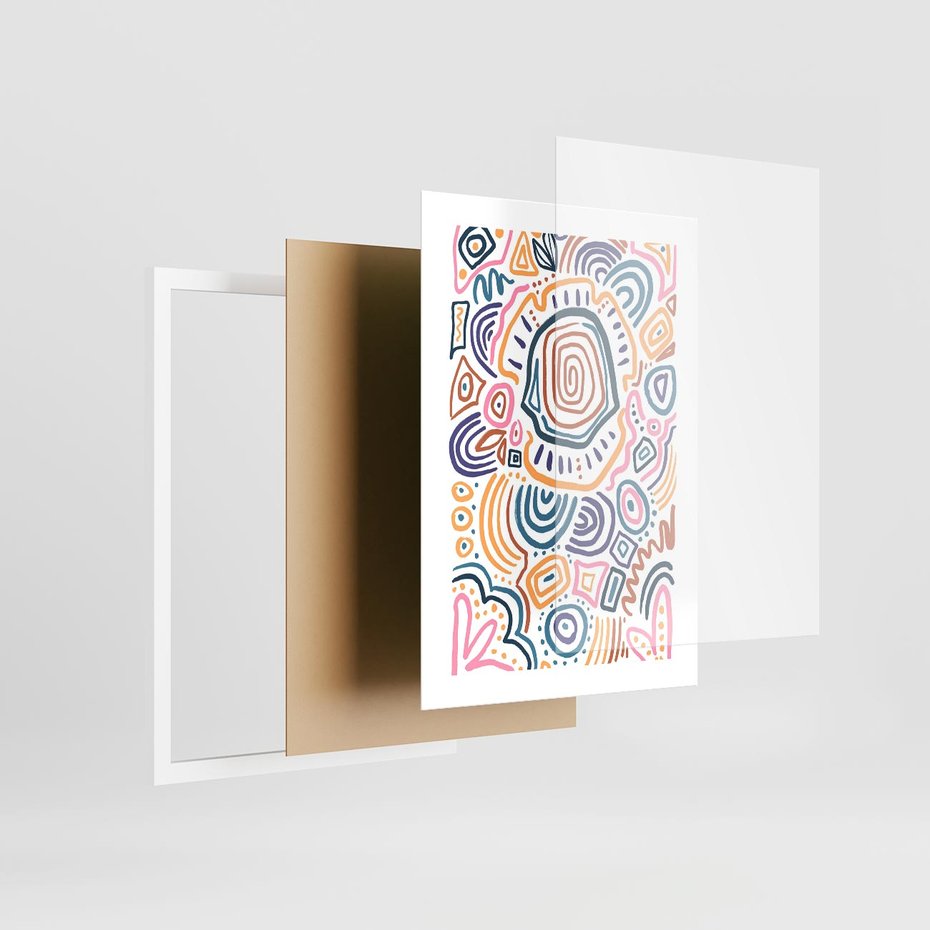 Plakat w ramie 30x40 - Strukturalne Odbicia Boho - kolorowe etniczne wzory, tęczowe żywe kolory - rama biała