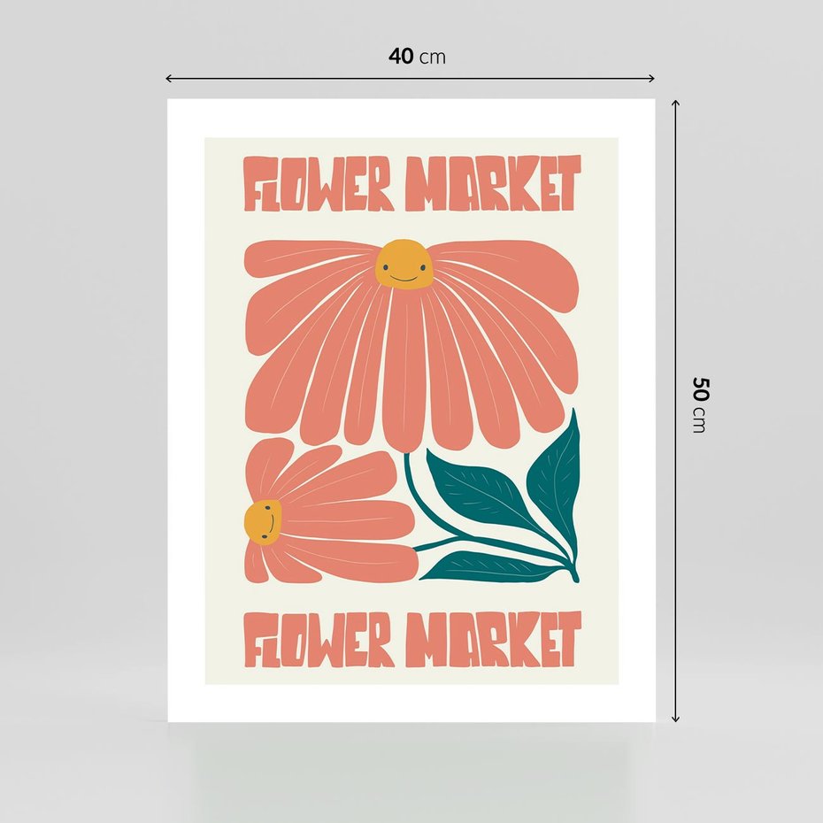 Plakat bez ramy 40x50 - Grafika Pełna Radości - wesoła grafika, uśmiechnięte kwiaty