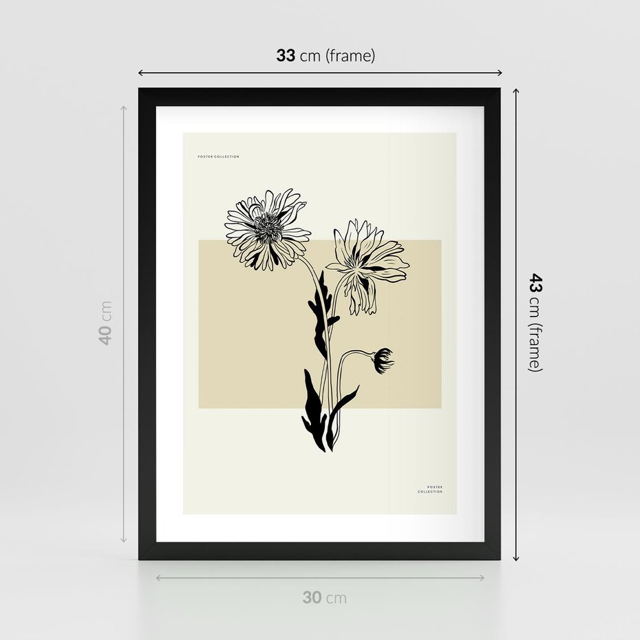 Plakat w ramie 30x40 - Kwiatowe Płótno - kwiaty, typografia - rama czarna