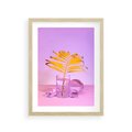 Plakat w ramie 30x40 - Neonowy Liść Palmy na Fotografii - neonowa fotografia, liść palmy w szklance - rama drewno