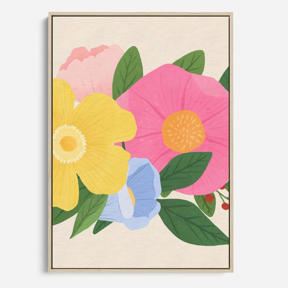 Obraz w ramie 50x70 - Kwiatowy Uśmiech - kwiaty, akwarela - rama drewno