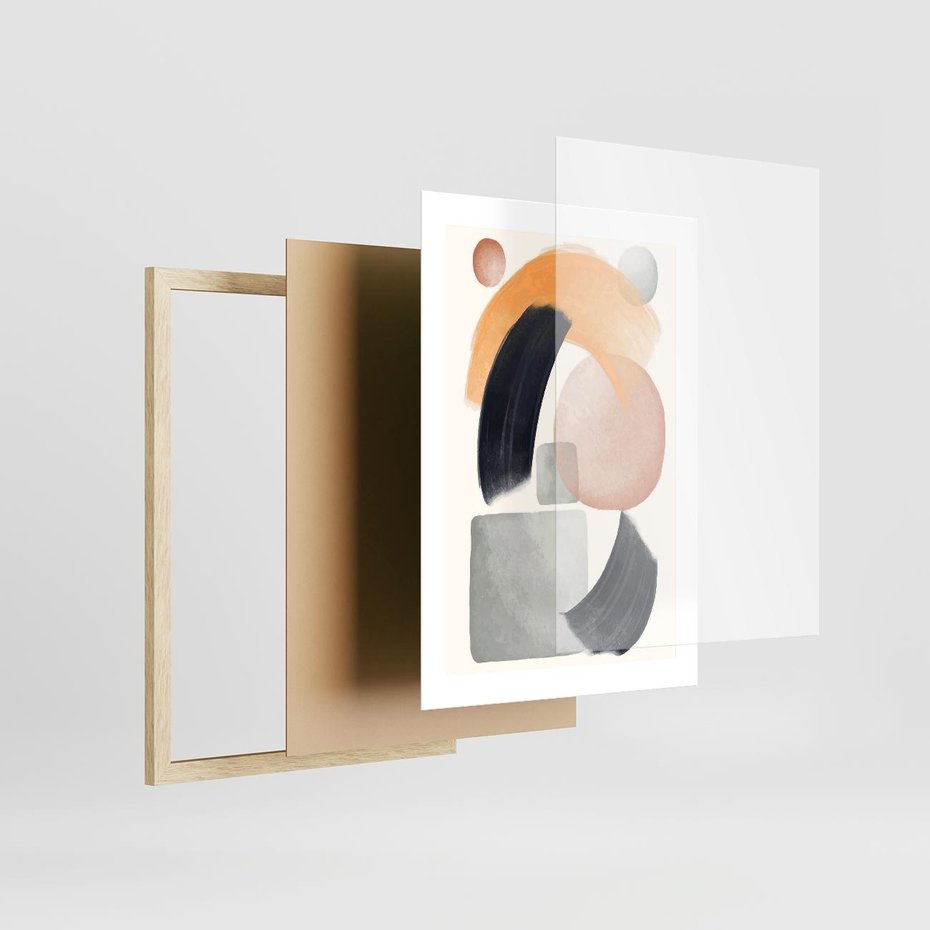 Plakat w ramie 30x40 - Graficzna Kreatywność - abstrakcyjna grafika, plamy - rama drewno