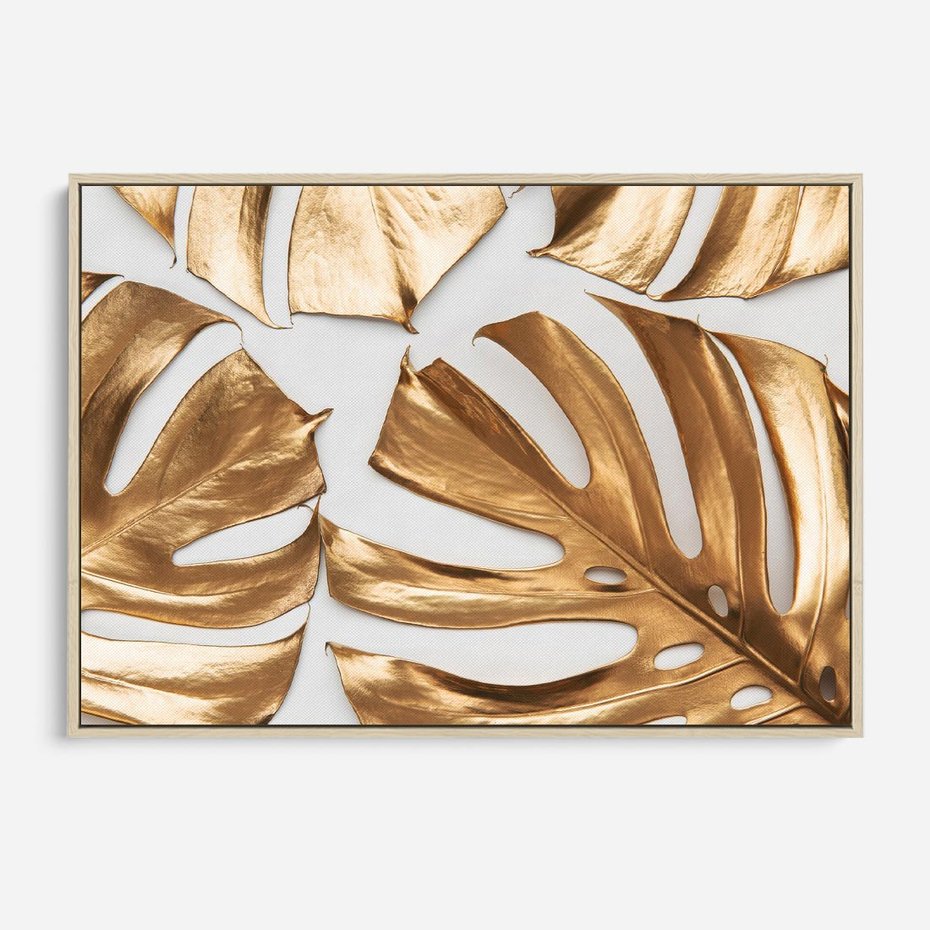 Obraz w ramie 100x70 - Siła Natury - złote, liście - rama drewno