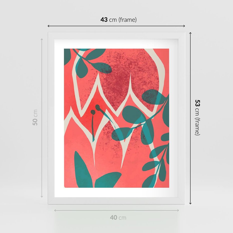 Plakat w ramie 40x50 - Migotliwe Kształty Plam - nowoczesny plakat, abstrakcyjne kwiaty - rama biała