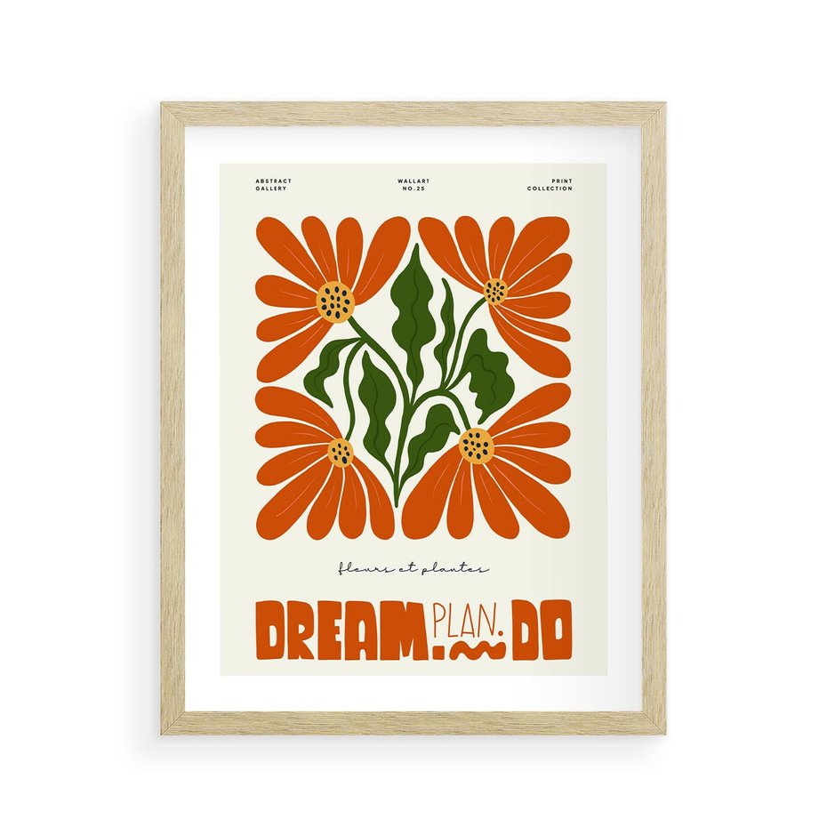 Plakat w ramie 40x50 - Księga Abstrakcji - sztuka nowoczesna, kolorowe kwiaty - rama drewno