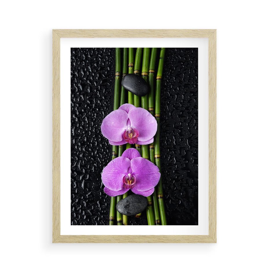 Plakat w ramie 50x70 - Japońskie Spa w Otoczeniu Storczyków - storczyk, spa - rama drewno