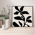 Obraz w ramie 50x50 - Wibracje Akwarelowych Ścieżek - abstrakcyjny minimalistyczna kwiat, czarno biały plakat - rama czarna