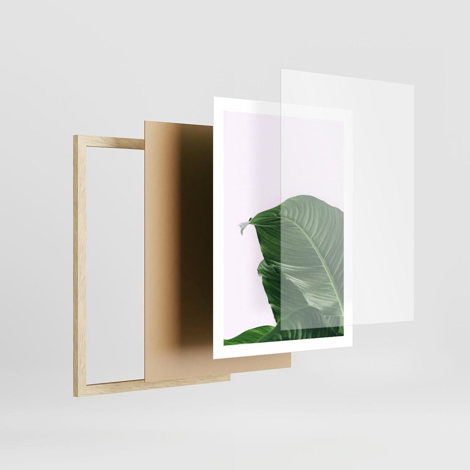 Plakat w ramie 50x70 - Zielone liście monstery - liście, monstera - rama drewno