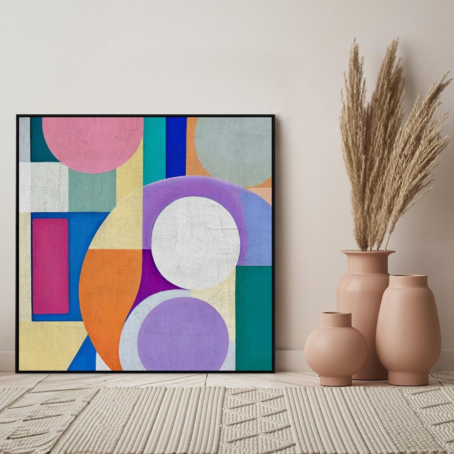 Obraz w ramie 50x50 - Migotliwe Impulsy Dźwięku - różne geometryczne formy, koła - rama czarna