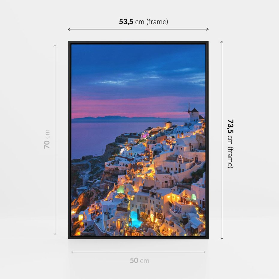 Obraz w ramie 50x70 - Wyblakłe wspomnienia gwiazd - Santorini, wieczór - rama czarna