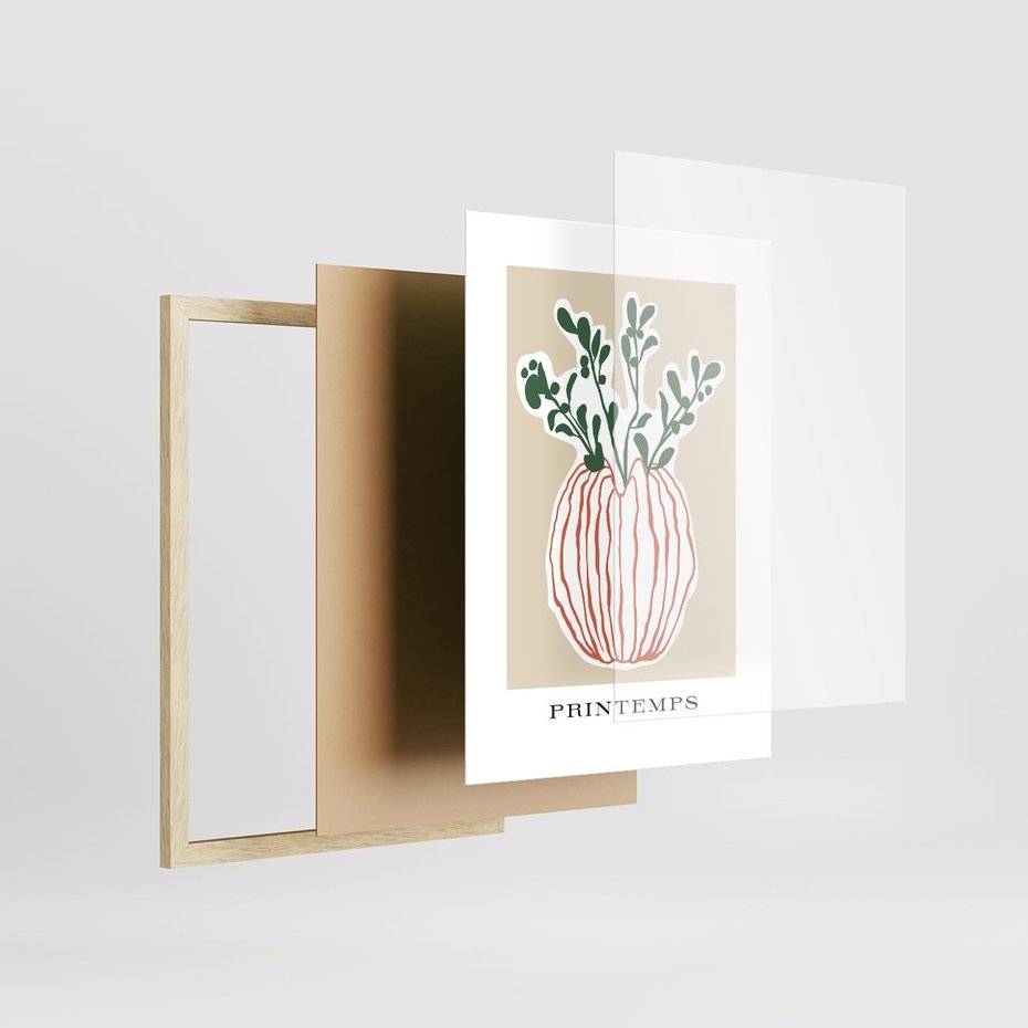 Plakat w ramie 30x40 - Boho Refleksje Natury - gałązki w wazonie, typografia - rama drewno