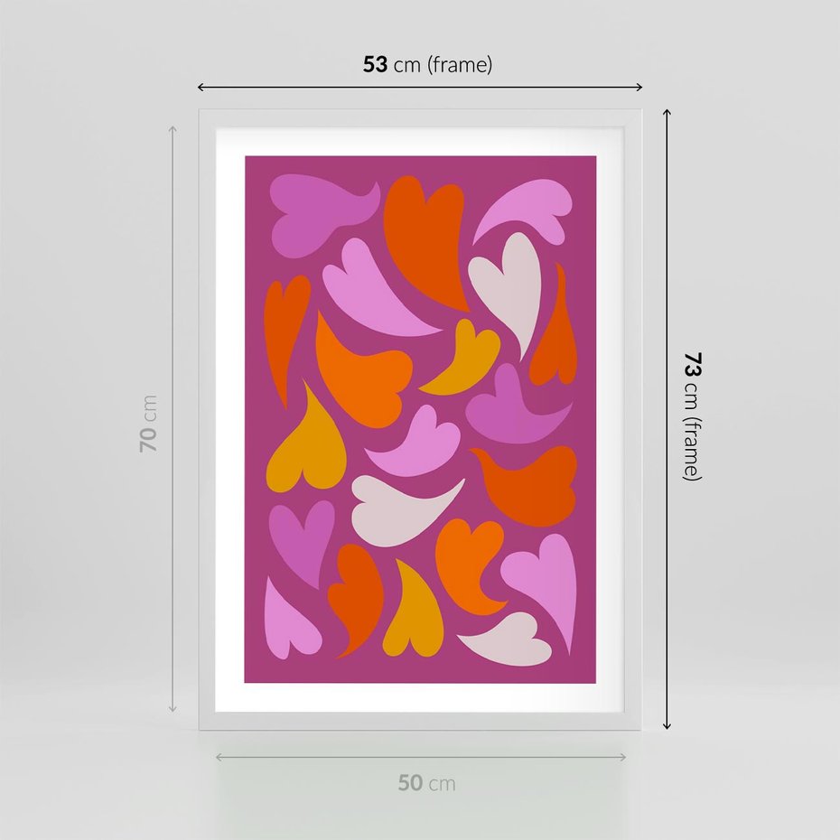 Plakat w ramie 50x70 - Podróżne Boho - wesoła grafika, serca - rama biała