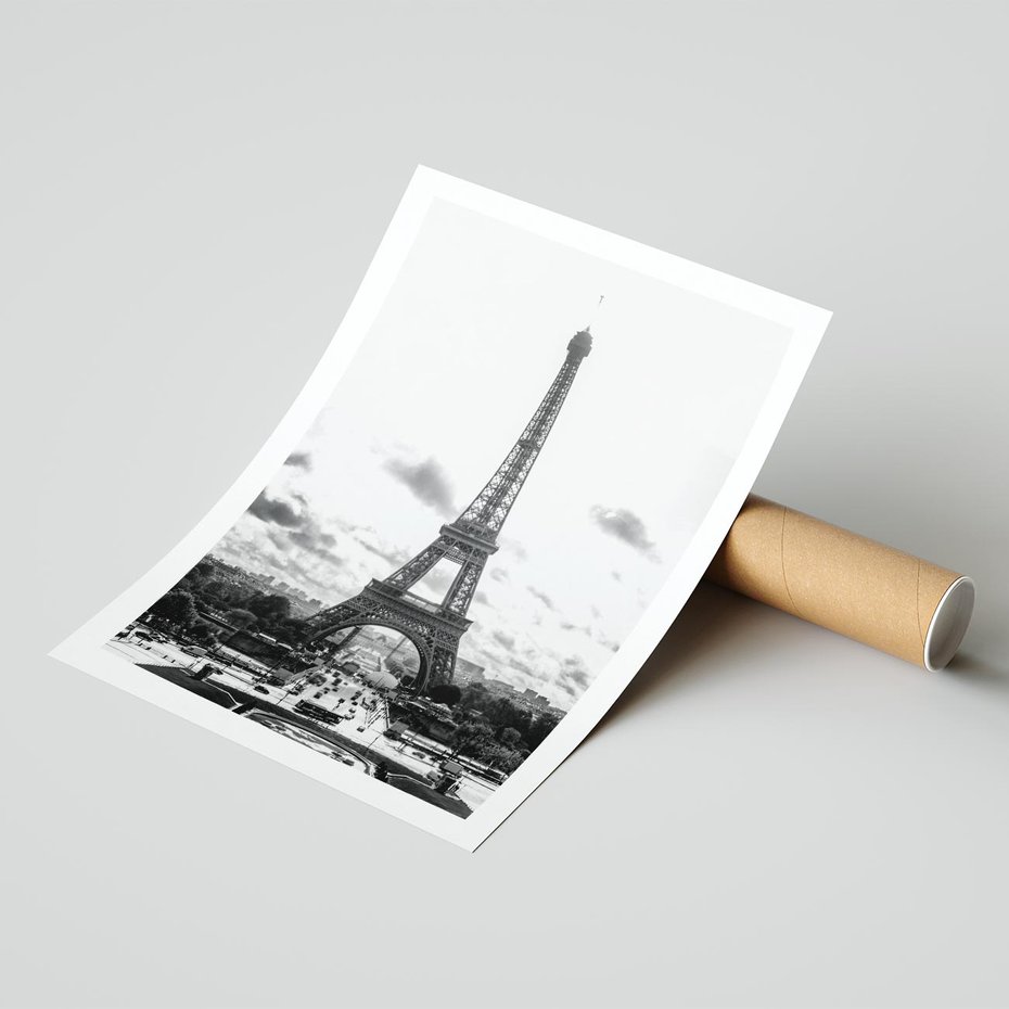 Plakat bez ramy 21x30 - Wieża Eiffla - czarno białe zdjecie, wieża eiffla