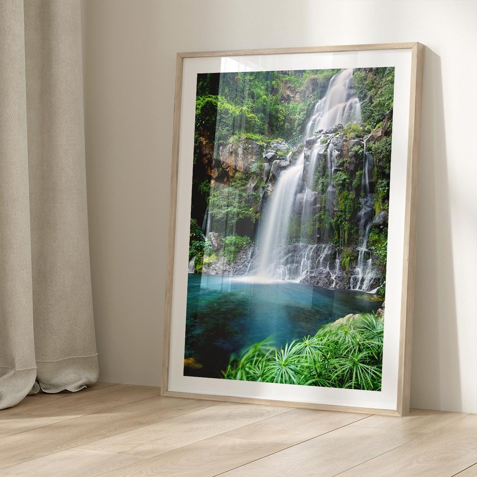 Plakat w ramie 30x40 - Tropikalny Wodospad - wodospad, tropikalny - rama drewno