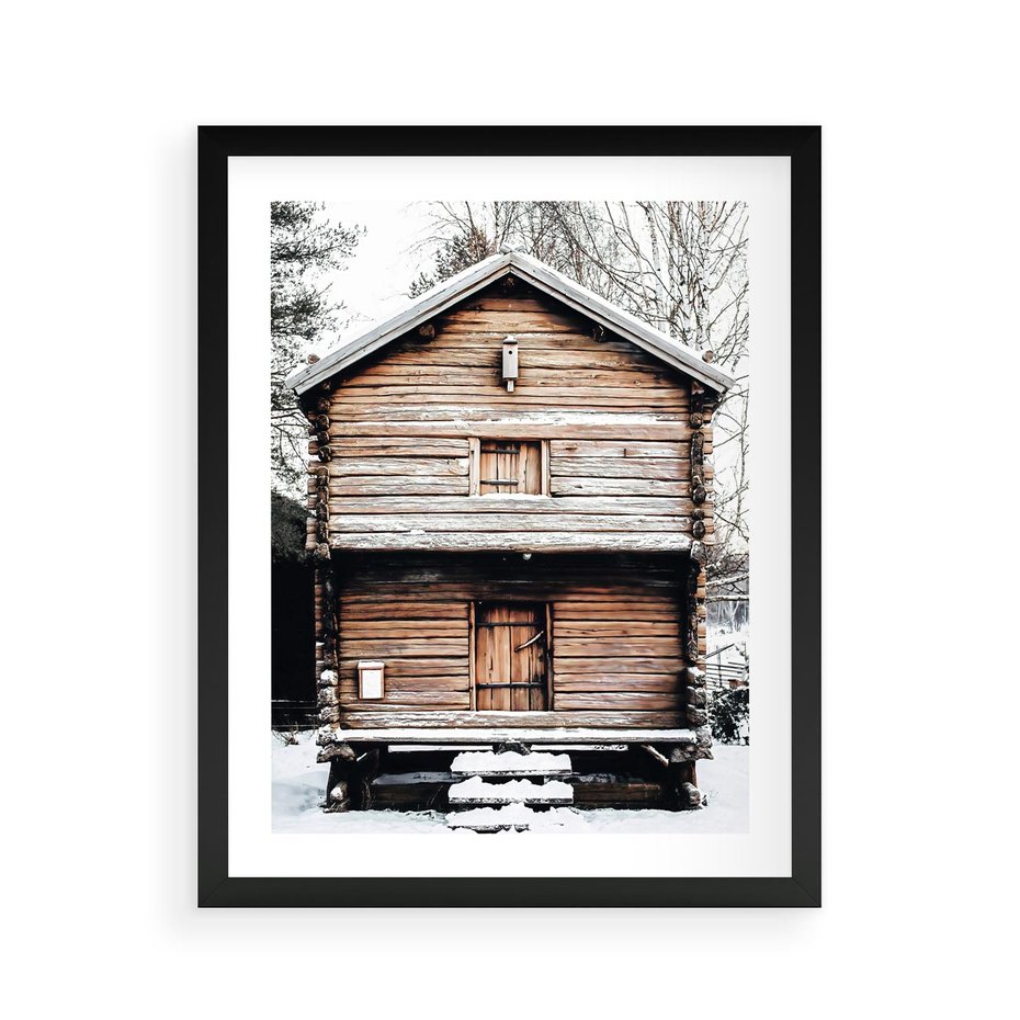 Plakat w ramie 40x50 - Śnieżny Ustronny Raj - domek w górach, śnieg - rama czarna