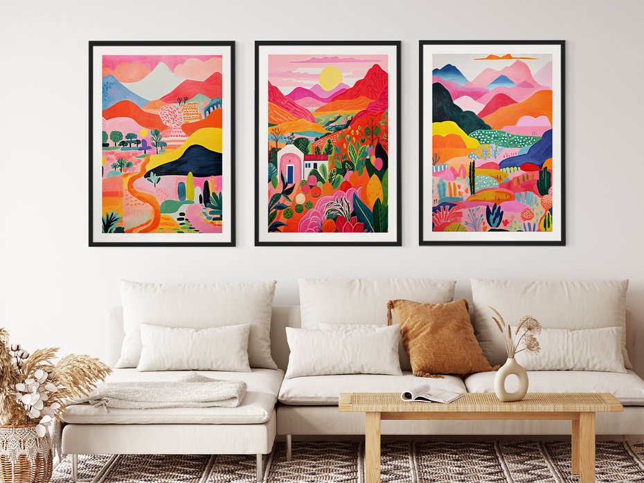 Zestaw obrazy w ramie 30x40 galeria - góry, pejzaż, krajobraz, boho - rama czarna